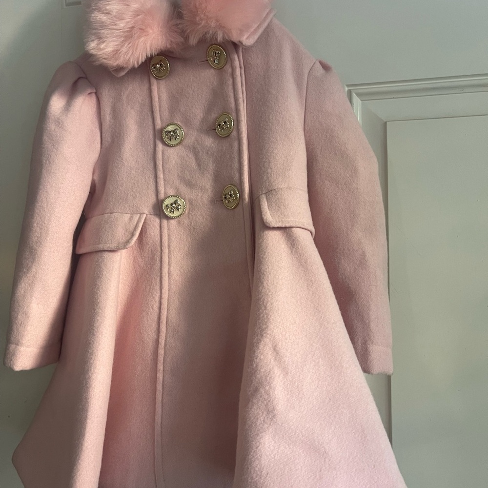 Elegant Pink Double-Breasted Kids Pea Coat